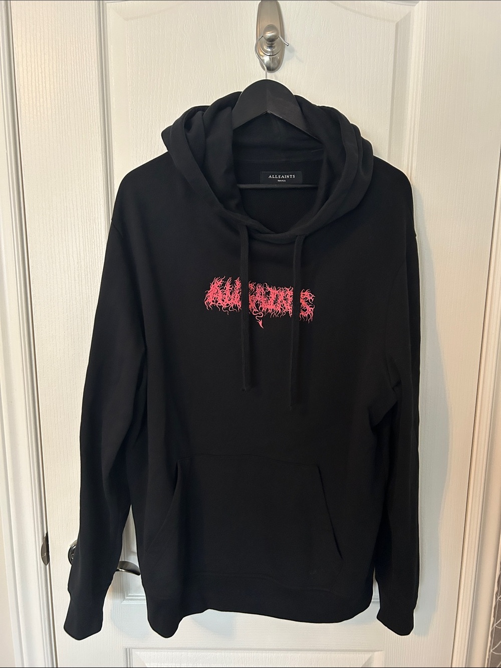 All Saints Black Hoodie with Pink Graphic Logo